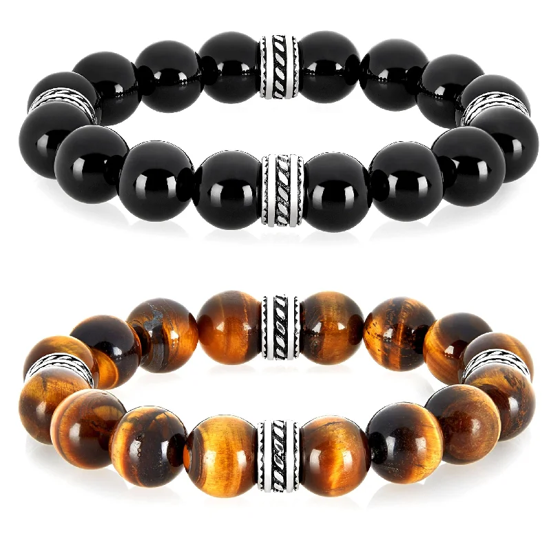 vine-inspired bracelet-Men's Stainless Natural Gemstone Bead Bracelet (12 mm)