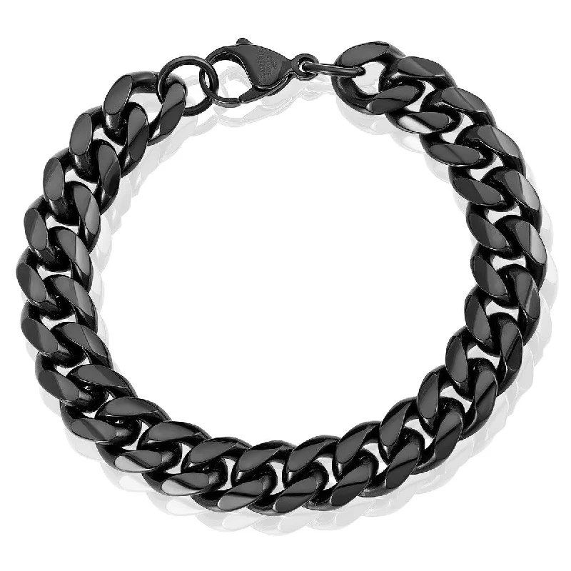 solid silver bracelet-Men's Stainless Steel 12mm Curb Chain Bracelet 8.5"