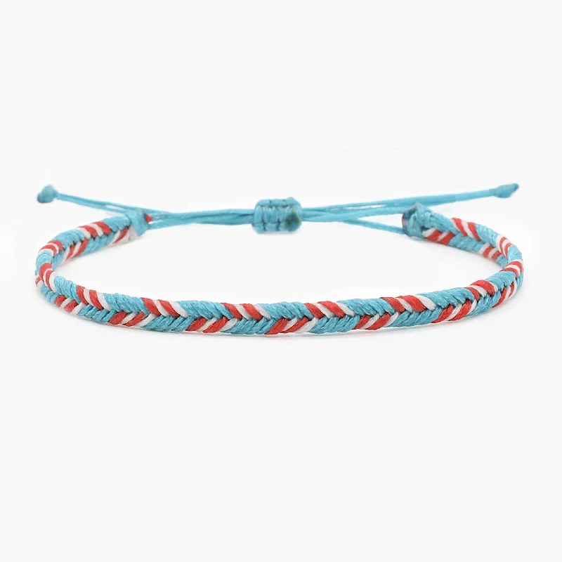 carved silver bracelet-Mini Braided "Java" Bracelet (Light Blue/Red)