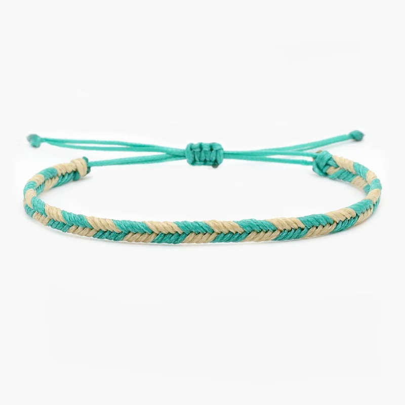 tendril gold bracelet-Mini Braided "Java" Bracelet (Cream/Turquoise)