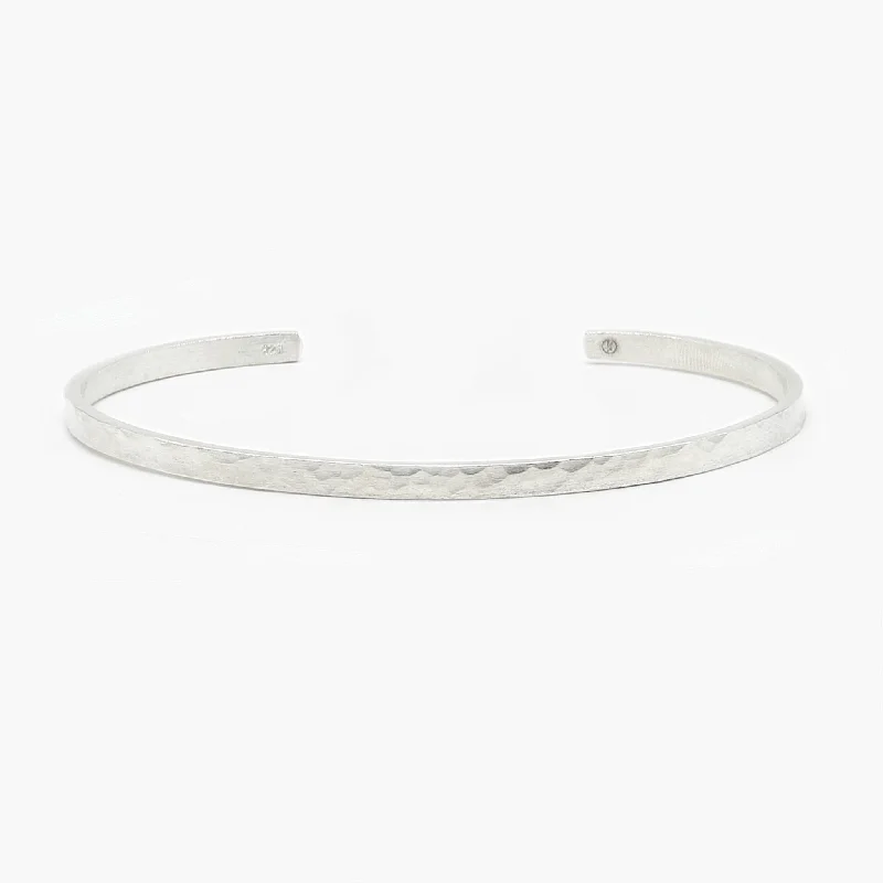 ribbed silver bracelet-Mini Hammered Silver Bangle