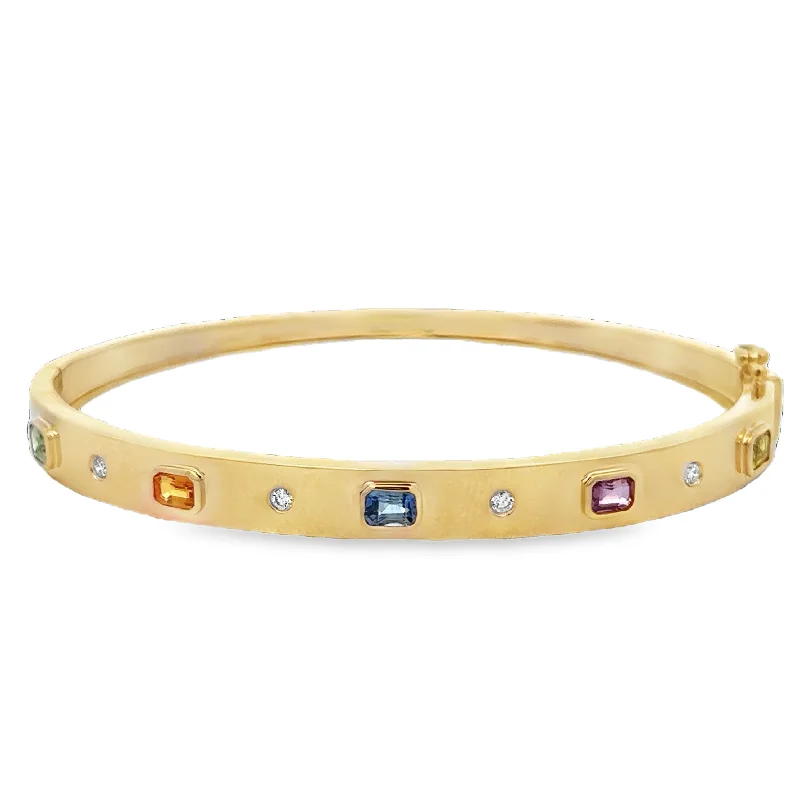 stretchable charm bracelet-Multicolored Sapphire Bangle Bracelet in Yellow Gold