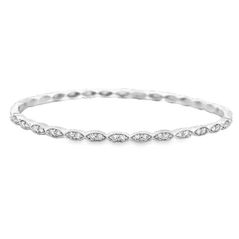 cast silver bracelet-Navette Shaped Diamond Bangle Bracelet in White Gold