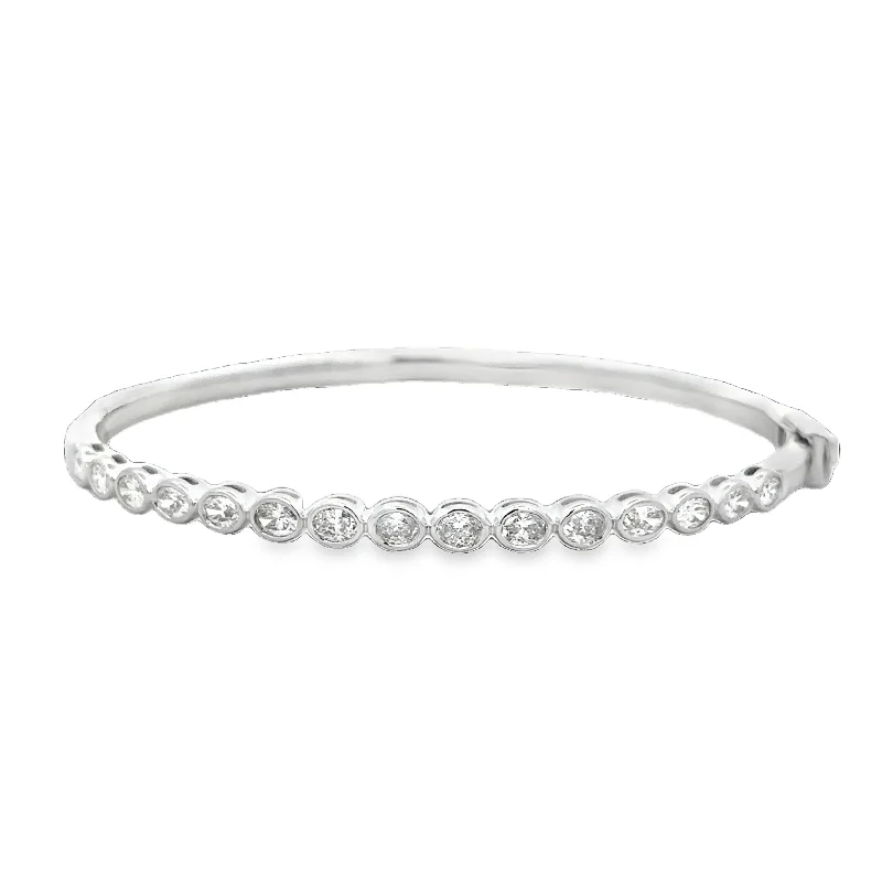 peridot stone bracelet-Oval Diamond Bangle Bracelet in White Gold