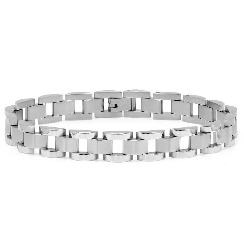 weathered silver chain bracelet-Oxford Ivy Mens Square Link Stainless Steel Bracelet 8 1/2 inch