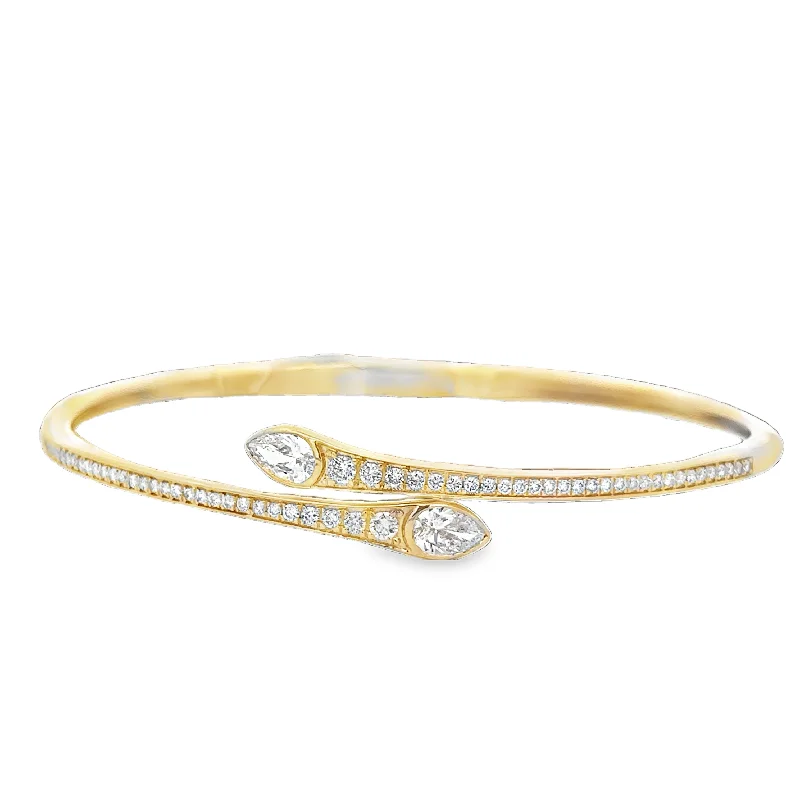 quarter-moon charm bracelet-Pear Cut Diamond Bangle Bracelet in Yellow Gold