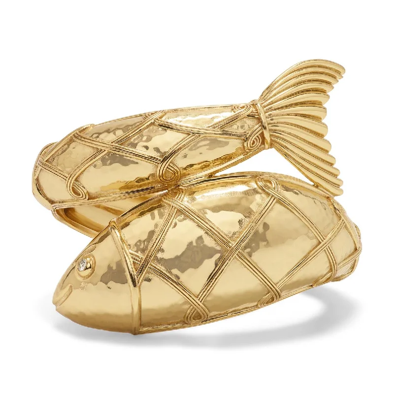 weathered gold bracelet-Poisson Hinged Bangle, S/M - Gold