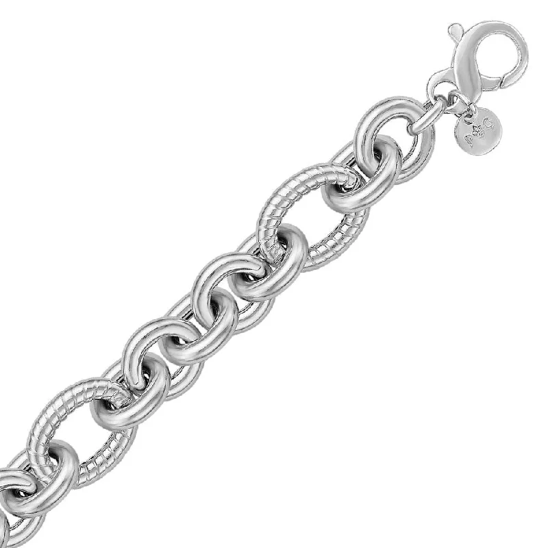 lavish statement bracelet-Sterling Silver Oval Cable Style Stationed Chain Bracelet