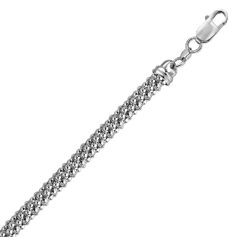 narrow chain bracelet-Sterling Silver Rhodium Plated Popcorn Style Chain Bracelet