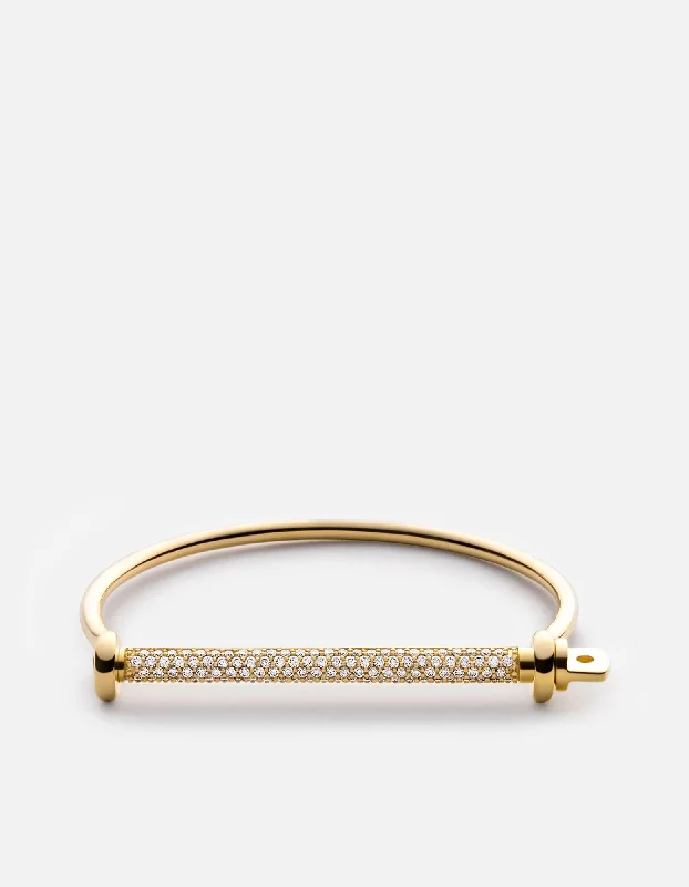 carved monogram bracelet-Thin Screw Cuff, 14k Gold Pavé Bar