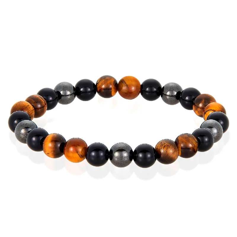 sci-fi gemstone bracelet-Tiger's Eye with Onyx and Magnetic Hematite Stretch Bracelet (8mm)