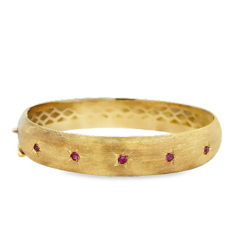 rose gold six-layer bracelet-Vintage Mid-Century Ruby Bangle Bracelet in 18k Gold 5"-5.5" Wrist