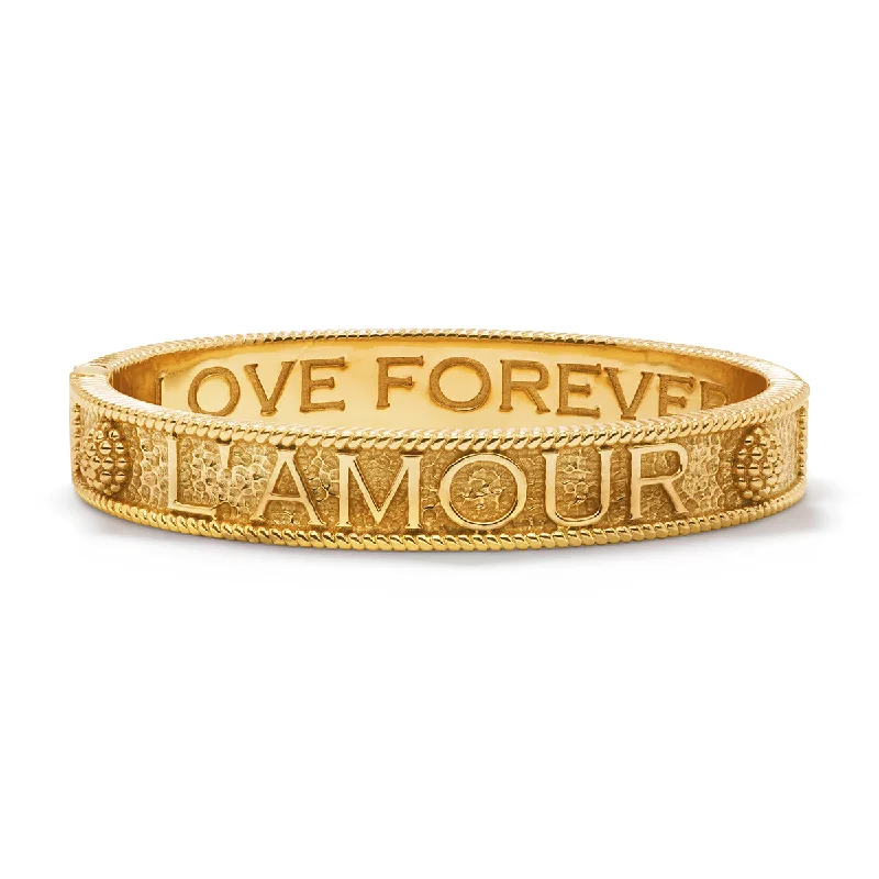 tendril beaded bracelet-L'Amour Toujour Hinged Bangle - Gold