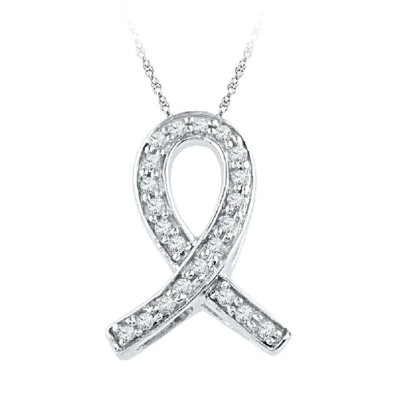 silver twist necklace-10k White Gold Womens Diamond Ribbon Awareness Symbol Pendant 1/10 Cttw