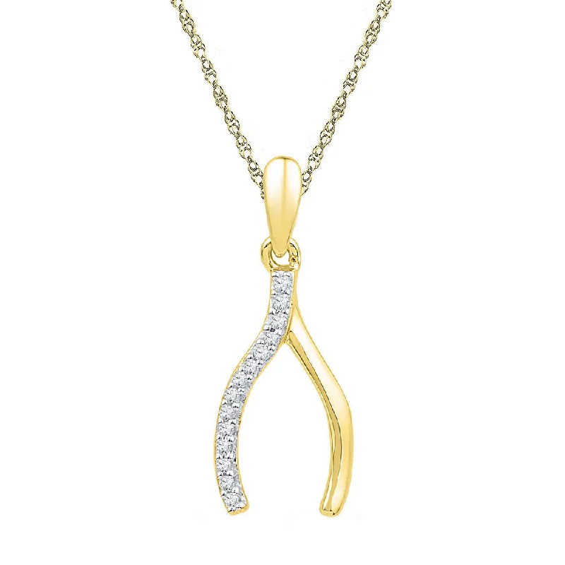 peridot layered necklace-10k Yellow Gold Diamond Womens Wishbone Lucky Prosperity Charm Pendant 1/20 Cttw