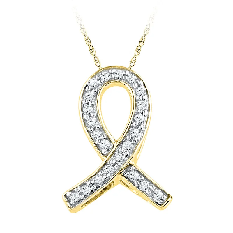 stretchable silver necklace-10k Yellow Gold Womens Diamond Ribbon Awareness Symbol Pendant 1/10 Cttw