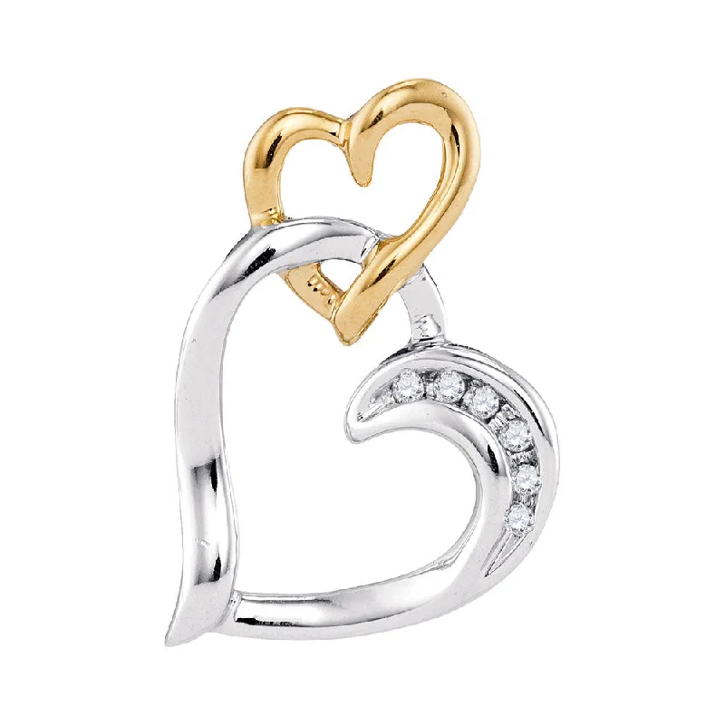 steel chain necklace-10kt Two-tone White Yellow Gold Womens Round Diamond Heart Pendant .03 Cttw