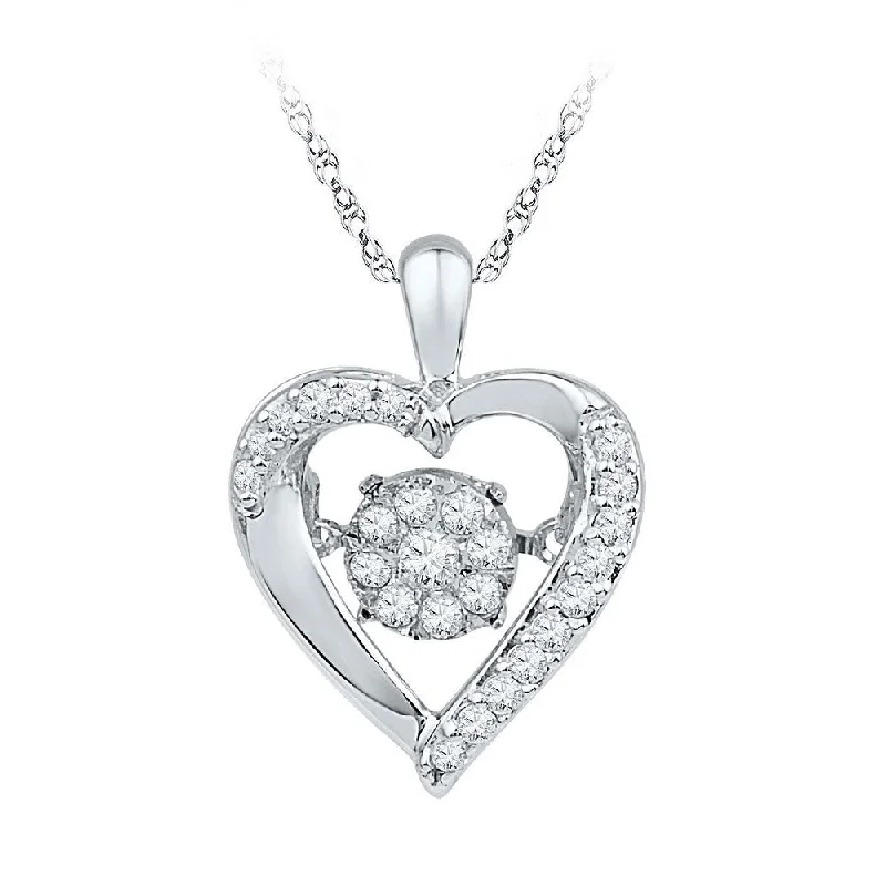 etched name necklace-10kt White Gold Womens Moving Twinkle Round Diamond Heart Pendant 1/6 Cttw