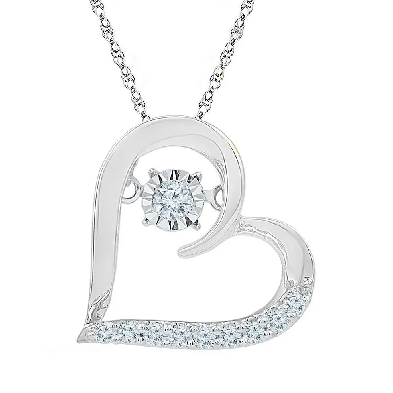 carved monogram necklace-10kt White Gold Womens Moving Twinkle Round Diamond Heart Pendant 1/8 Cttw