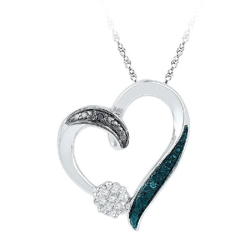 narrow birthstone necklace-10kt White Gold Womens Round Black Color Enhanced Diamond Heart Pendant .03 Cttw