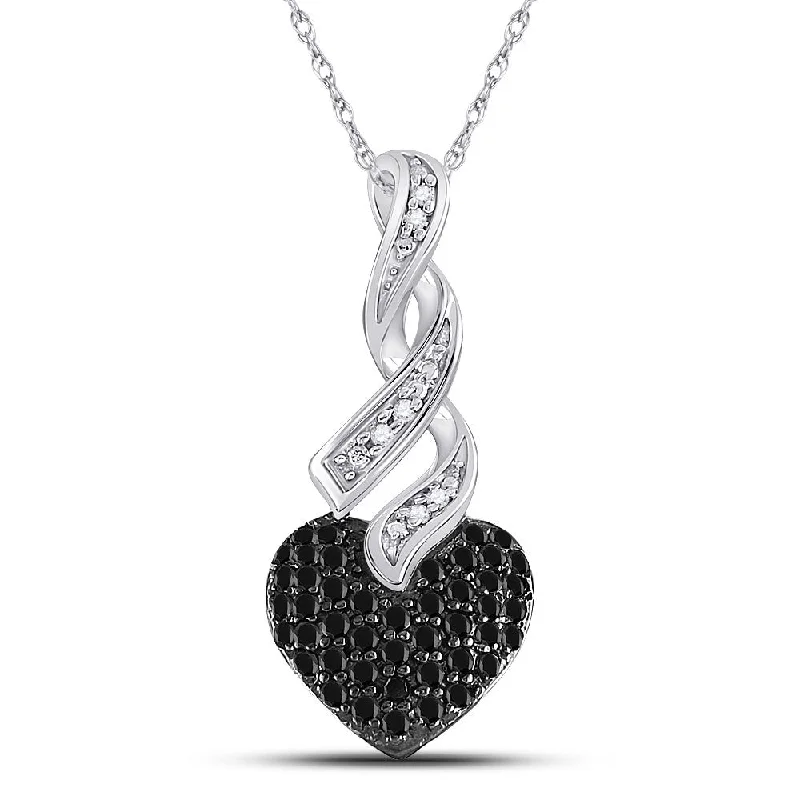 tendril layered necklace-10kt White Gold Womens Round Black Color Enhanced Diamond Heart Pendant 1/3 Cttw