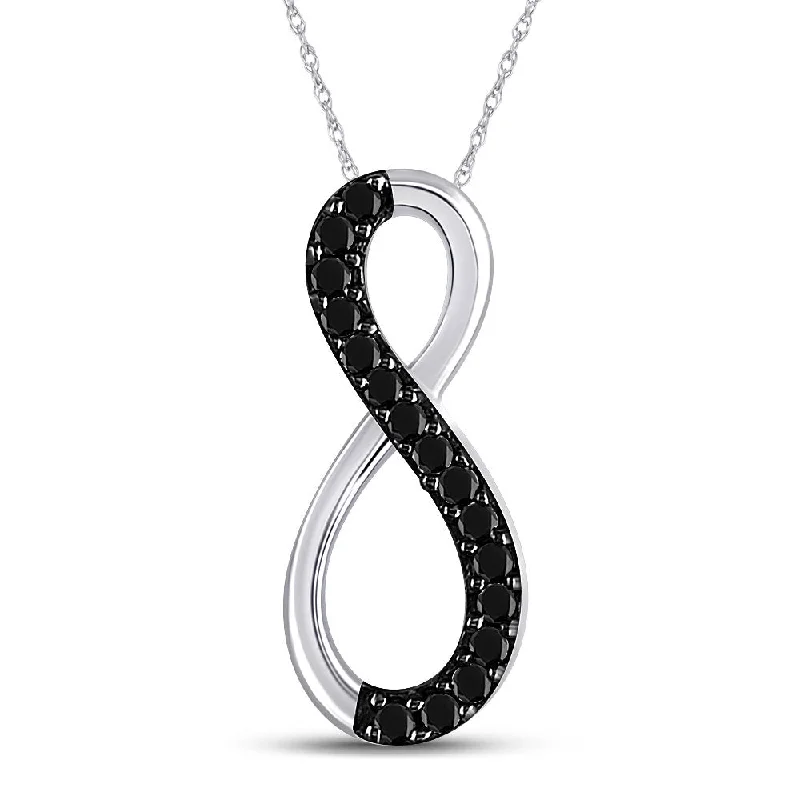 rose gold six-layer necklace-10kt White Gold Womens Round Black Color Enhanced Diamond Infinity Pendant 1/10 Cttw