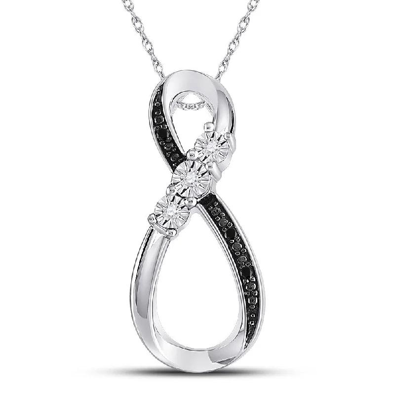 carved monogram necklace-10kt White Gold Womens Round Black Color Enhanced Diamond Vertical Infinity Pendant .03 Cttw