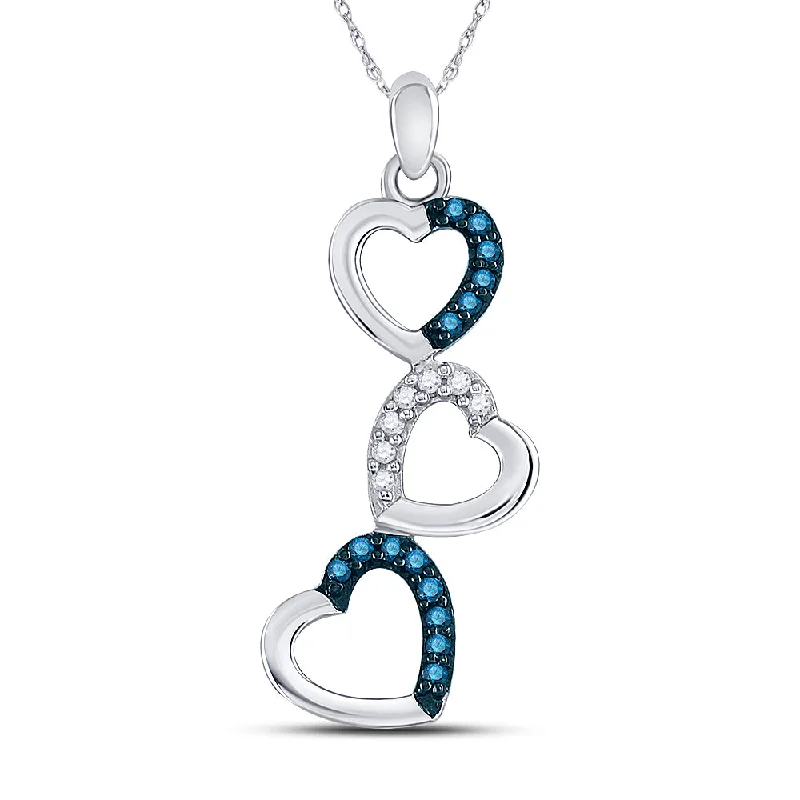 deep gold necklace-10kt White Gold Womens Round Blue Color Enhanced Diamond Heart Pendant 1/6 Cttw