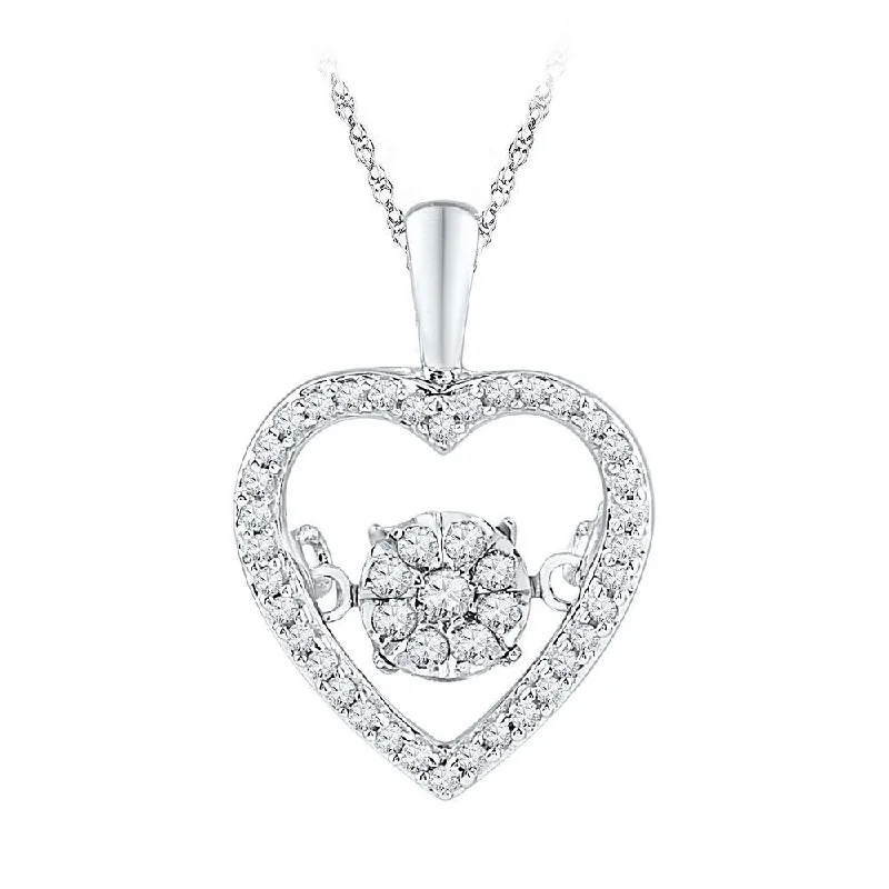 overlap chain necklace-10kt White Gold Womens Round Diamond Cluster Moving Twinkle Heart Pendant 1/5 Cttw