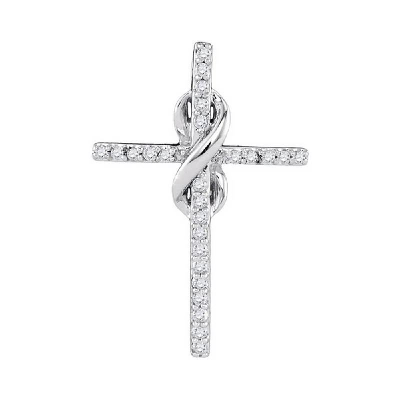 narrow birthstone necklace-10kt White Gold Womens Round Diamond Cross Religious Pendant 1/4 Cttw