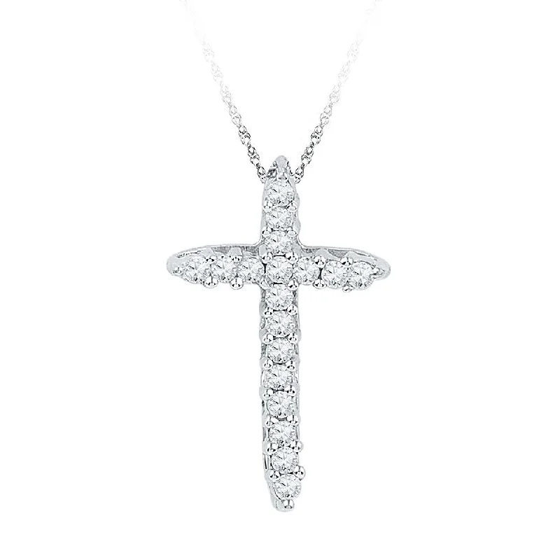 robust statement necklace-10kt White Gold Womens Round Diamond Cross Religious Pendant 1/4 Cttw