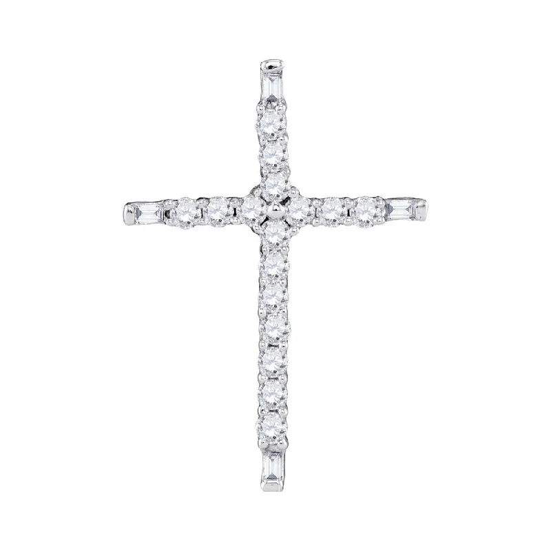 stretchable gemstone necklace-10kt White Gold Womens Round Diamond Cross Religious Pendant 1/5 Cttw