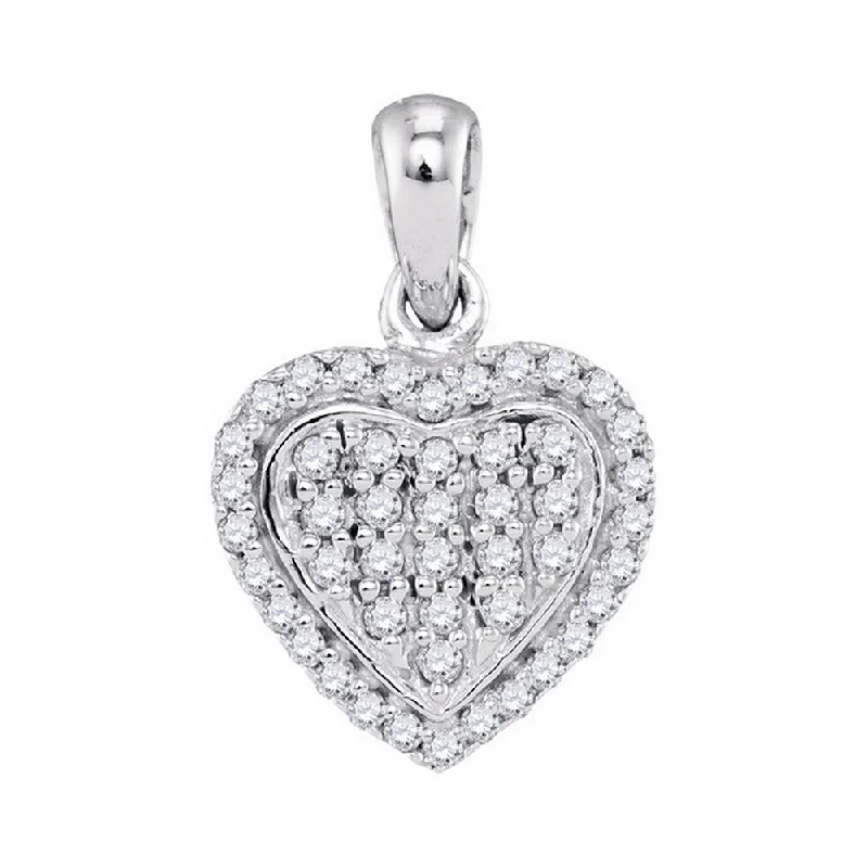 narrow gemstone necklace-10kt White Gold Womens Round Diamond Heart Cluster Pendant 1/4 Cttw