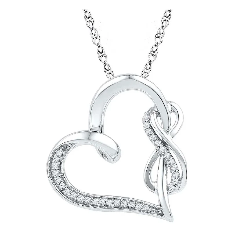 wave gemstone necklace-10kt White Gold Womens Round Diamond Heart Infinity Pendant 1/8 Cttw