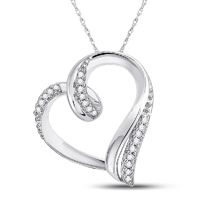 vintage-style chain necklace-10kt White Gold Womens Round Diamond Heart Outline Pendant 1/10 Cttw