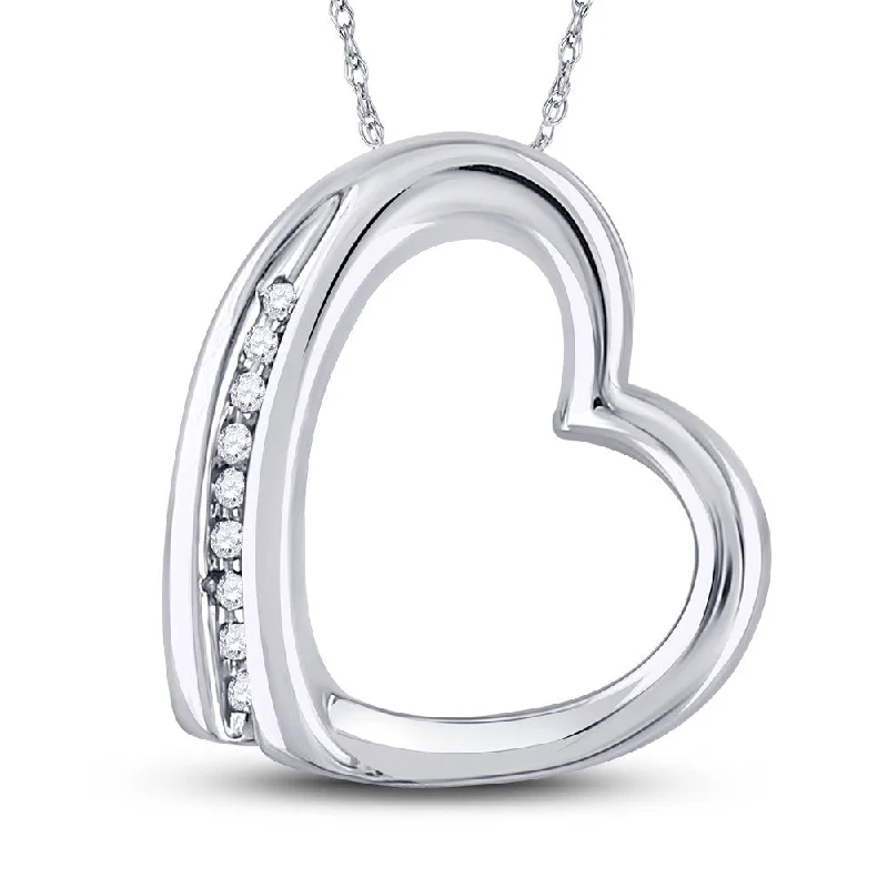 rover turquoise chain necklace-10kt White Gold Womens Round Diamond Heart Pendant .03 Cttw