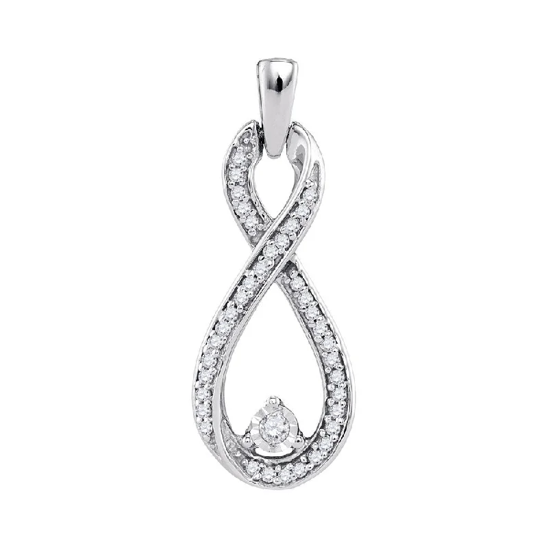 wave pendant necklace-10kt White Gold Womens Round Diamond Infinity Pendant 1/6 Cttw