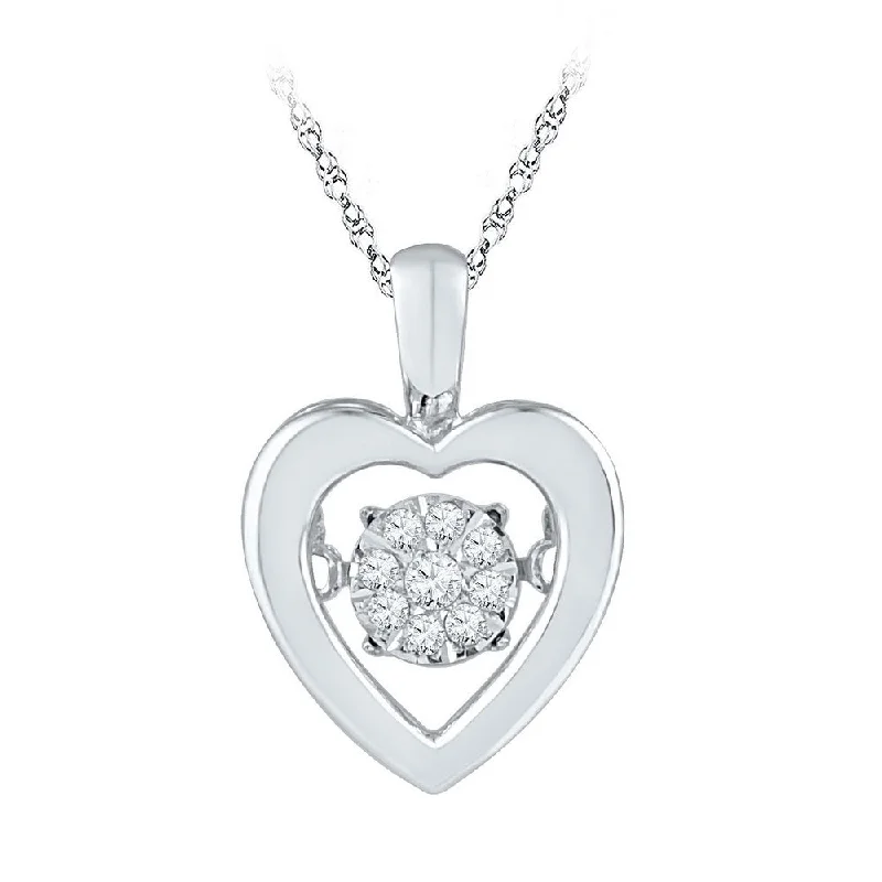 robust gemstone necklace-10kt White Gold Womens Round Diamond Moving Twinkle Heart Pendant 1/20 Cttw