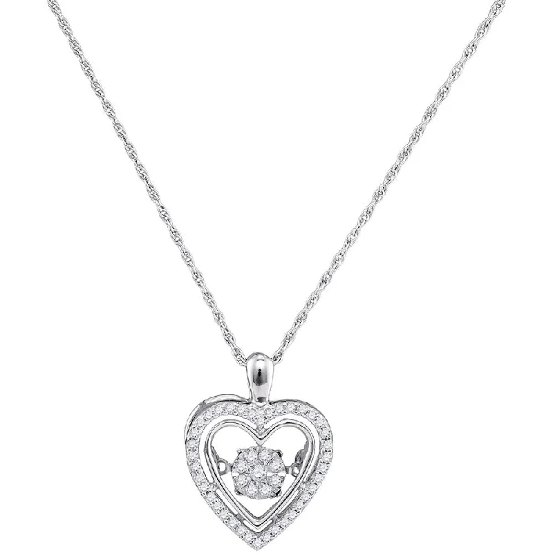 rugged sapphire necklace-10kt White Gold Womens Round Diamond Moving Twinkle Heart Pendant 1/4 Cttw