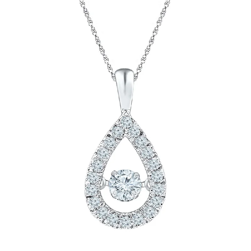 narrow pendant necklace-10kt White Gold Womens Round Diamond Moving Twinkle Solitaire Teardrop Pendant 3/8 Cttw