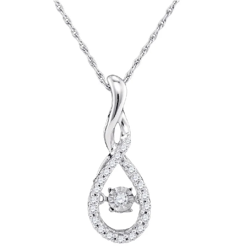 steel promise necklace-10kt White Gold Womens Round Diamond Solitaire Moving Twinkle Teardrop Pendant 1/4 Cttw