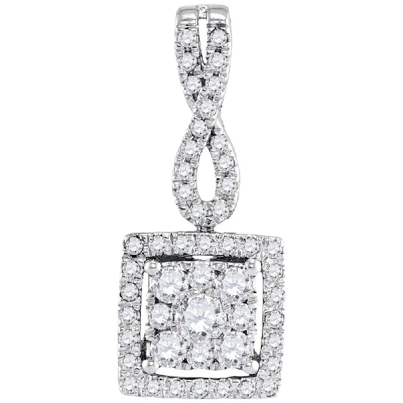 vine-inspired necklace-10kt White Gold Womens Round Diamond Square Cluster Pendant 1/2 Cttw