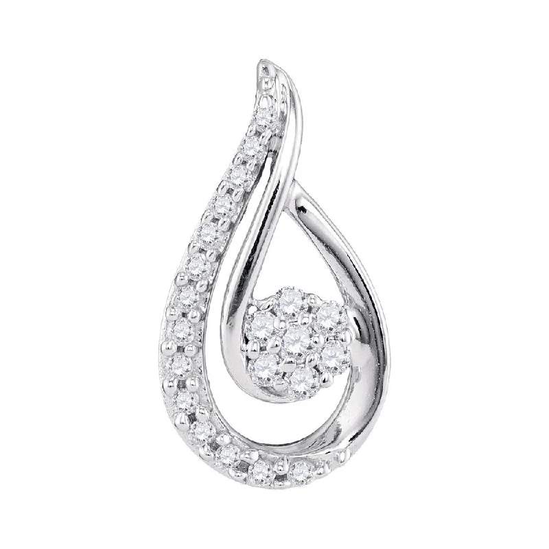 steel chain necklace-10kt White Gold Womens Round Diamond Teardrop Cluster Pendant 1/4 Cttw