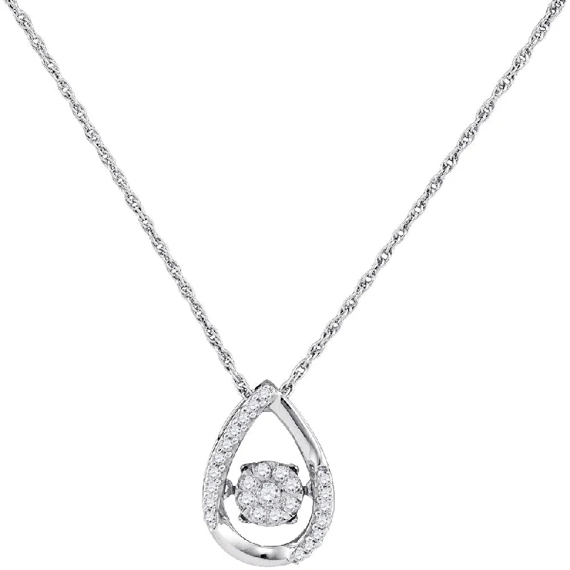 tendril layered necklace-10kt White Gold Womens Round Diamond Teardrop Frame Moving Twinkle Cluster Pendant 1/6 Cttw