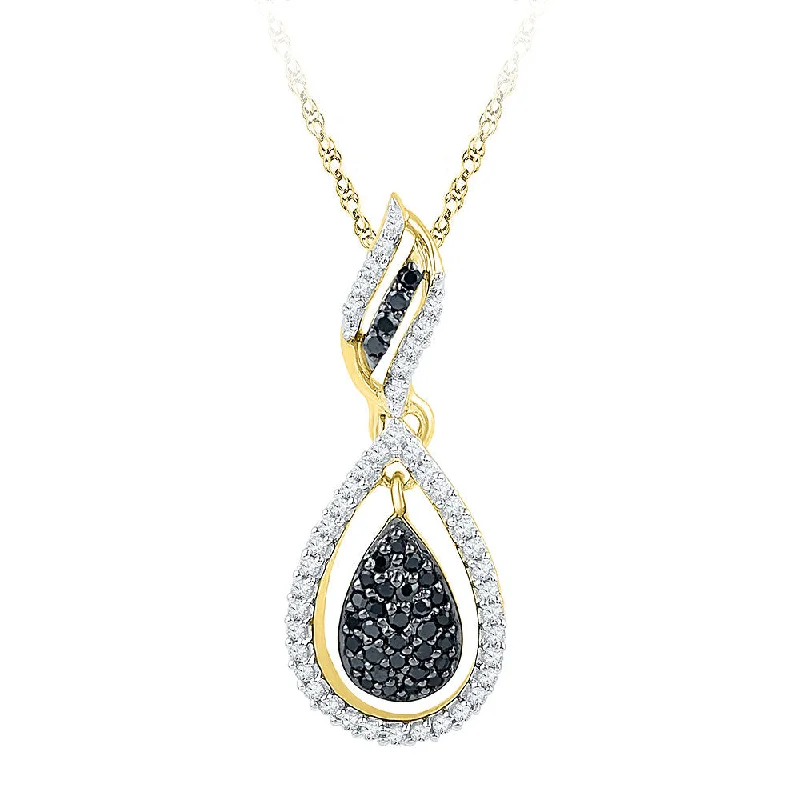 narrow chain necklace-10kt Yellow Gold Womens Round Black Color Enhanced Diamond Teardrop Pendant 1/3 Cttw