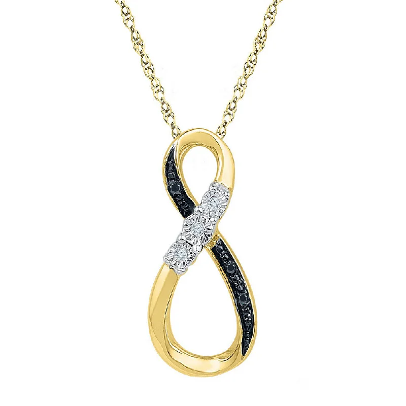 solid silver necklace-10kt Yellow Gold Womens Round Black Color Enhanced Diamond Vertical Infinity Pendant .03 Cttw