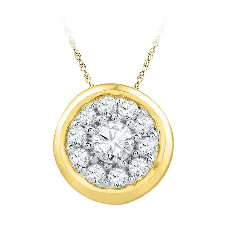 six-gem layered necklace-10kt Yellow Gold Womens Round Diamond Cluster Pendant 1/4 Cttw