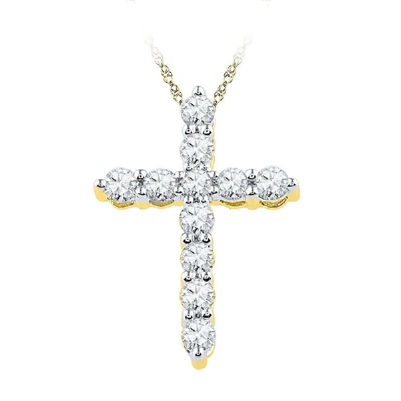 twisted pendant necklace-10kt Yellow Gold Womens Round Diamond Cross Religious Pendant 1/3 Cttw