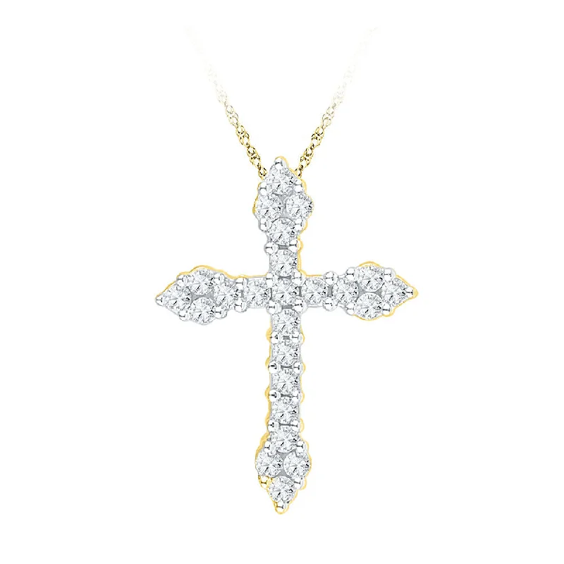 wave gemstone necklace-10kt Yellow Gold Womens Round Diamond Cross Religious Pendant 1/4 Cttw