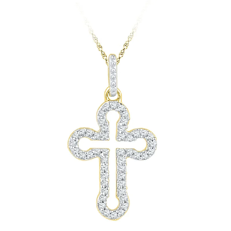 arched pendant necklace-10kt Yellow Gold Womens Round Diamond Cross Religious Pendant 1/6 Cttw